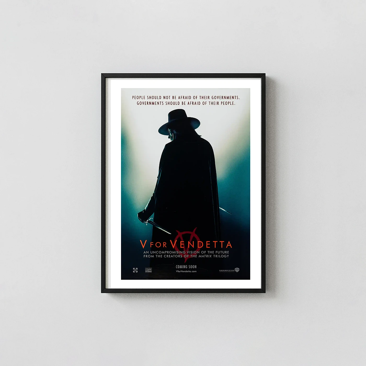 V for Vendetta Poster - 2006 Guy Fawkes Movie Wall Movie Posters xe2x80x93 Portrait Frame Wall Art Mockup | MerchFuse