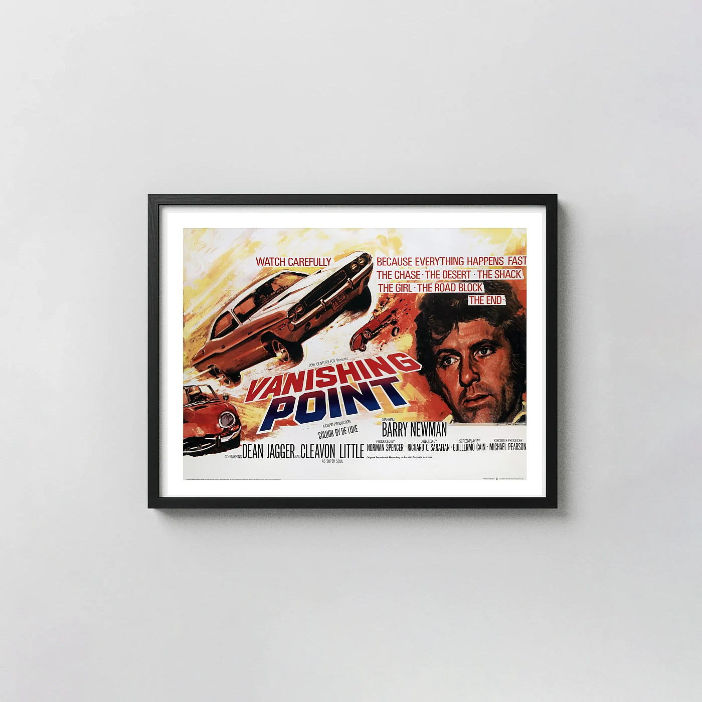 Vanishing Point Movie Poster, 1971 British Vintage Wall Movie Posters xe2x80x93 Landscape Frame Wall Art Mockup | MerchFuse