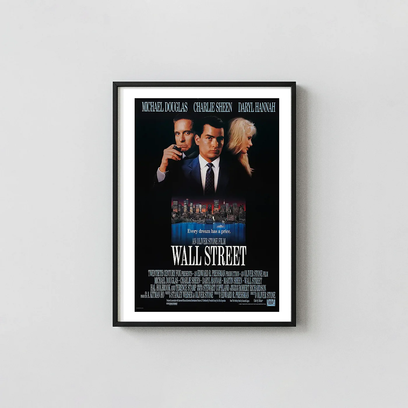 Wall Street (1987) Movie Poster - Gordon Gekko Wall Movie Posters xe2x80x93 Portrait Frame Wall Art Mockup | MerchFuse