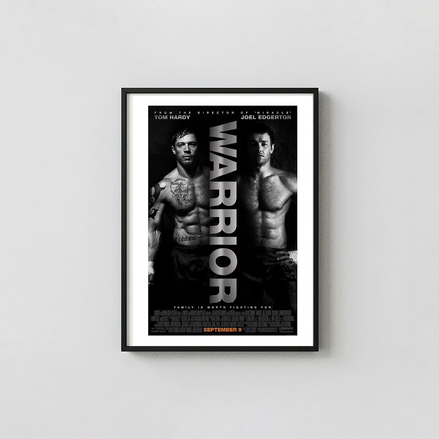 Warrior (2011) Wall Art - MMA Drama Movie Poster Movie Posters xe2x80x93 Portrait Frame Wall Art Mockup | MerchFuse