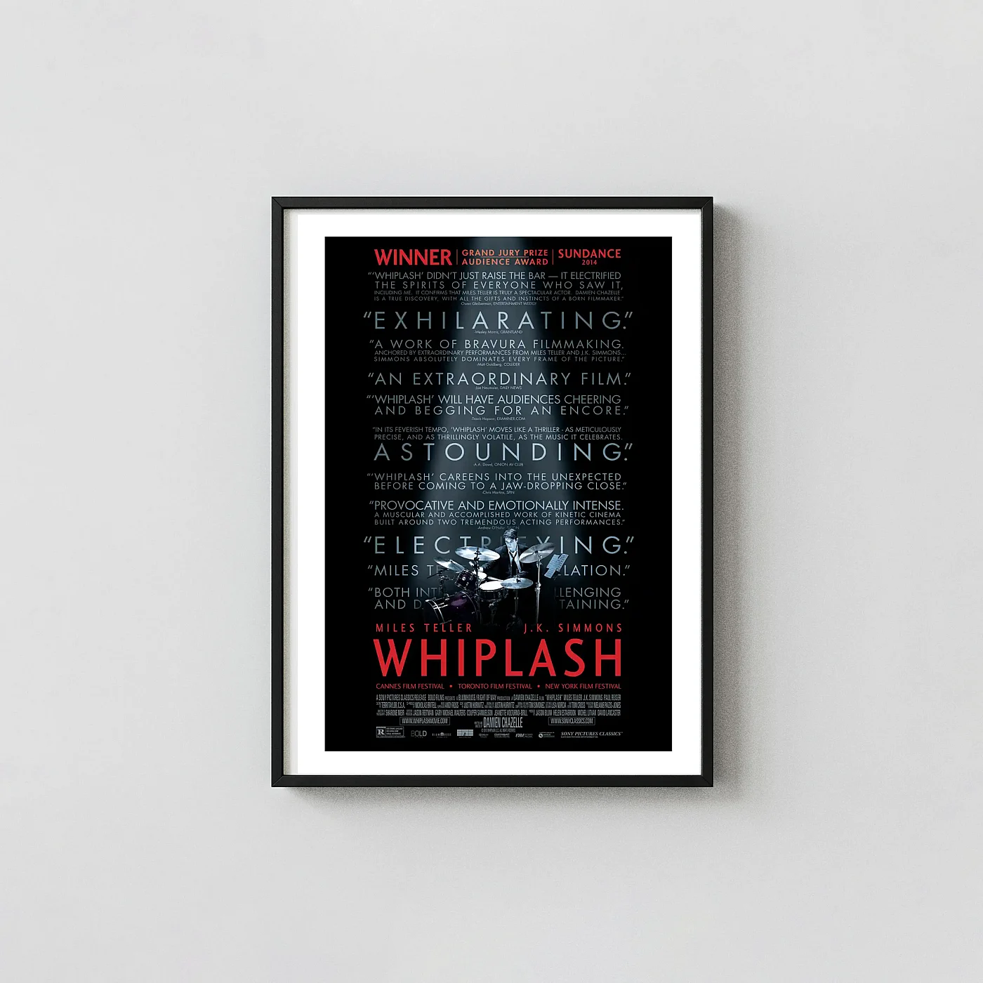 Whiplash (2014) Movie Poster - Jazz Drama Film Wall Movie Posters xe2x80x93 Portrait Frame Wall Art Mockup | MerchFuse