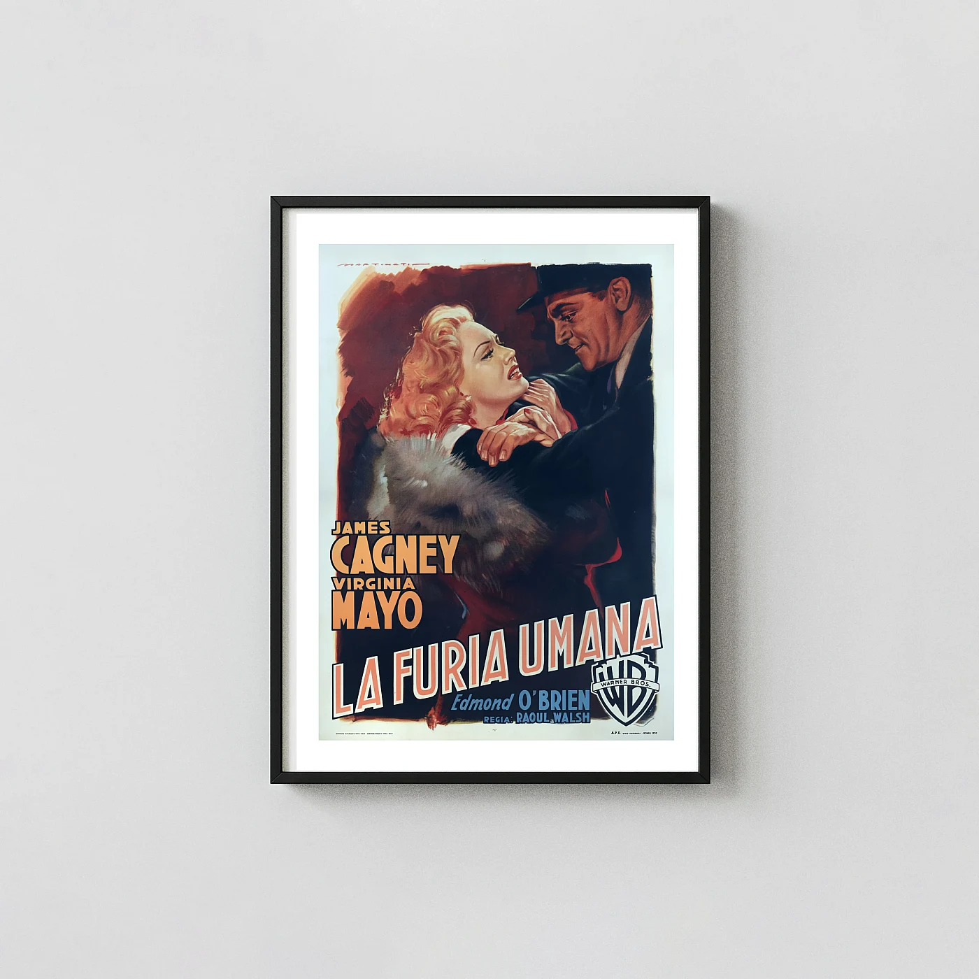 White Heat (1949) Italian Movie Poster - Noir Film Wall Movie Posters xe2x80x93 Portrait Frame Wall Art Mockup | MerchFuse