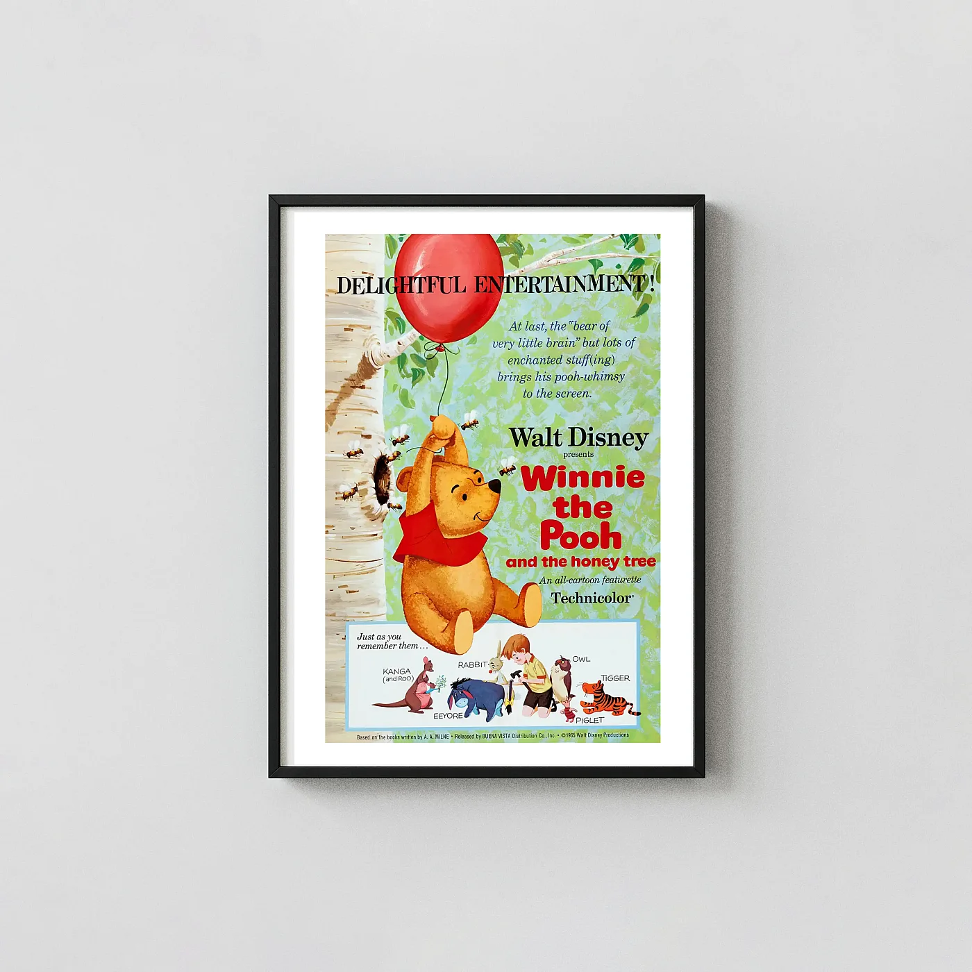 Winnie the Pooh and the Honey Tree (1966) Poster - Disney Movie Posters xe2x80x93 Portrait Frame Wall Art Mockup | MerchFuse