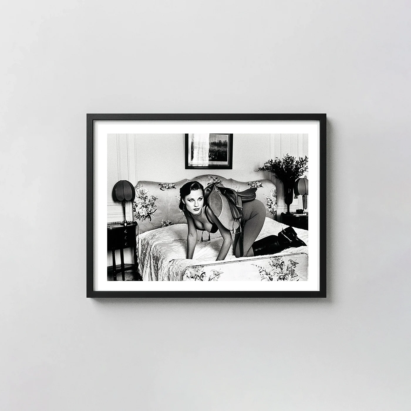 Helmut Newton Photography Print - Saddle I, Paris 1976 Photography Prints xe2x80x93 Landscape Frame Wall Art Mockup | MerchFuse