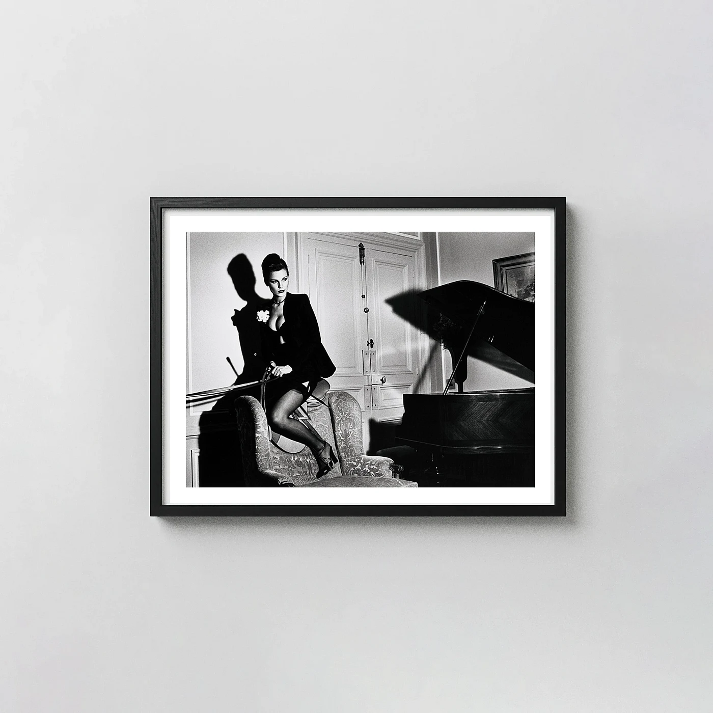 Helmut Newton Wall Art - Saddle II, Paris 1976 Black and White Photography Prints xe2x80x93 Landscape Frame Wall Art Mockup | MerchFuse
