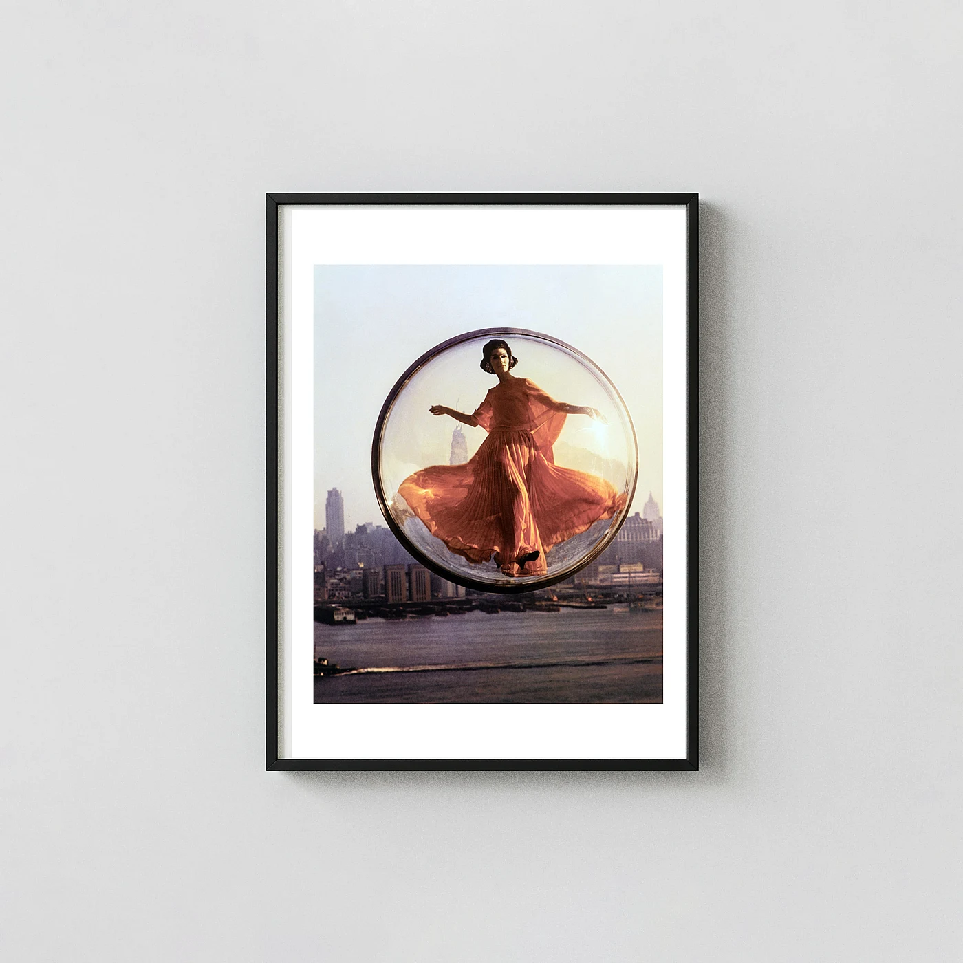 Melvin Sokolsky Photography Poster, Over New York Harper'S Bazaar 1963 Bubble Print Melvin Sokolsky Photography Poster, Over New York Harper'S Bazaar 1963 Bubble Photography Prints Xe2X80X93 Portrait Frame Wall Art Mockup | Merchfuse