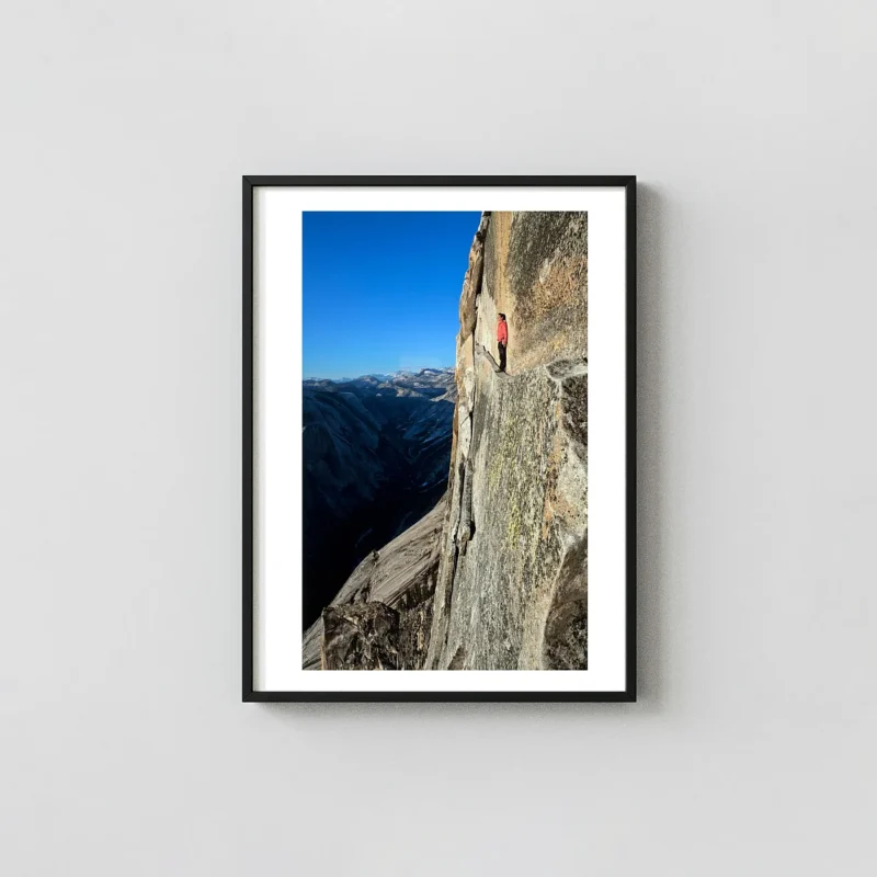 Alex Honnold Poster - Thank God Ledge Half Dome Yosemite 2010 Photography Prints xe2x80x93 Portrait Frame Wall Art Mockup | MerchFuse