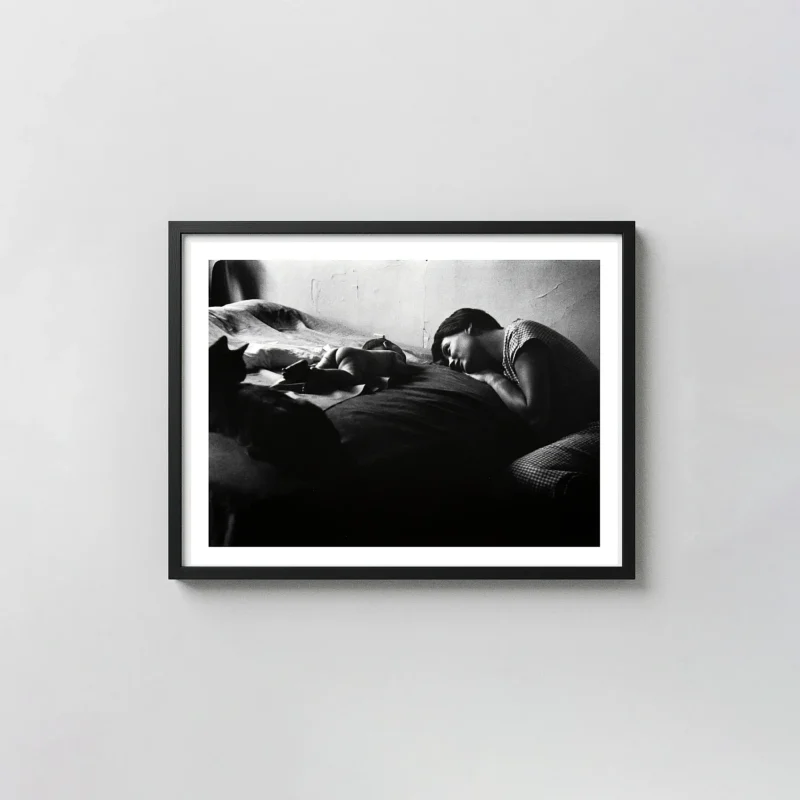 Elliott Erwitt Print, Lucienne and Ellen Erwitt on Bed, NYC (1953) Intimate Family Photography Wall Art