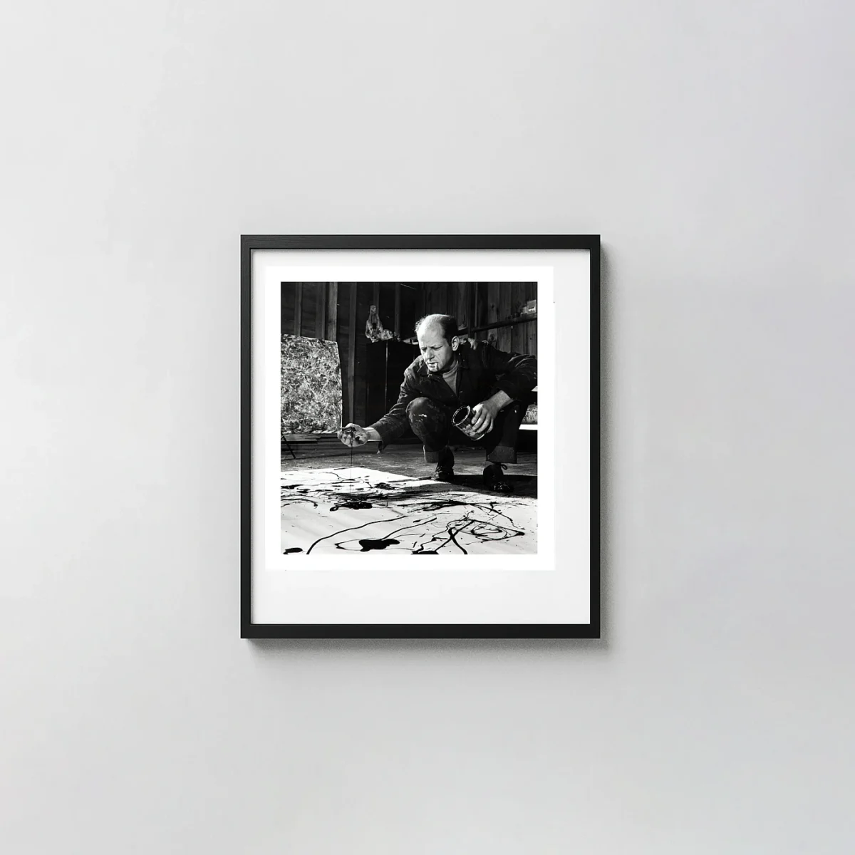 Martha Holmes Print | Jackson Pollock in His Studio, Long Island (1949) Photography Prints xe2x80x93 Square Frame Wall Art Mockup | MerchFuse