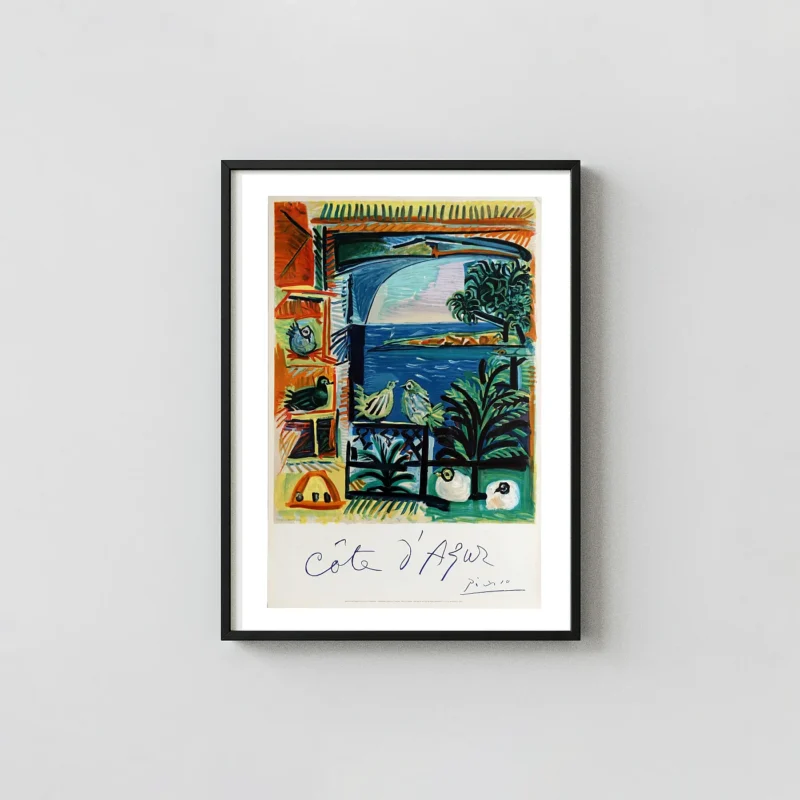 Pablo Picasso Côte d'Azur | Vintage Travel Poster | Mid-Century Modern Art Exhibition Artwork xe2x80x93 Portrait Frame Wall Art Mockup | MerchFuse