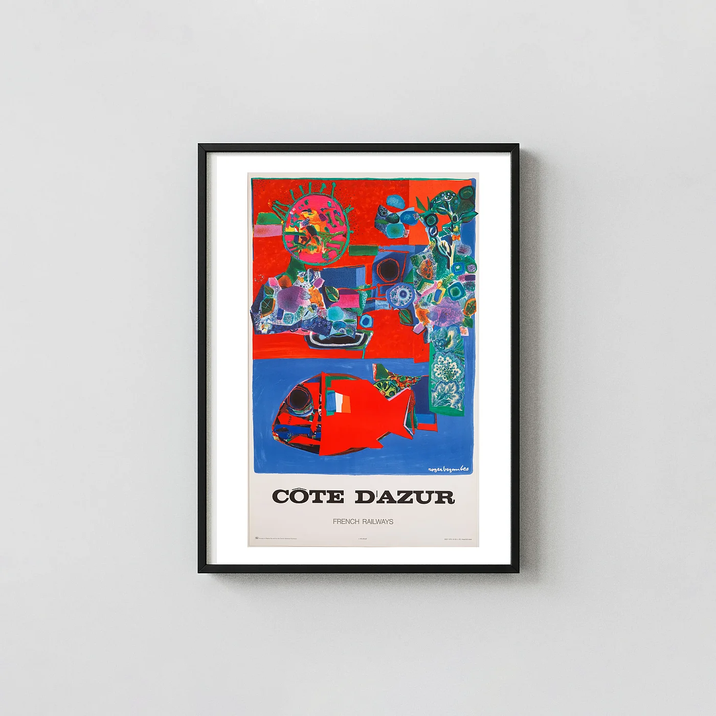 Roger Bezombes Côte d'Azur | Vintage Travel Poster | Abstract Pop Art Design Exhibition Artwork xe2x80x93 Portrait Frame Wall Art Mockup | MerchFuse