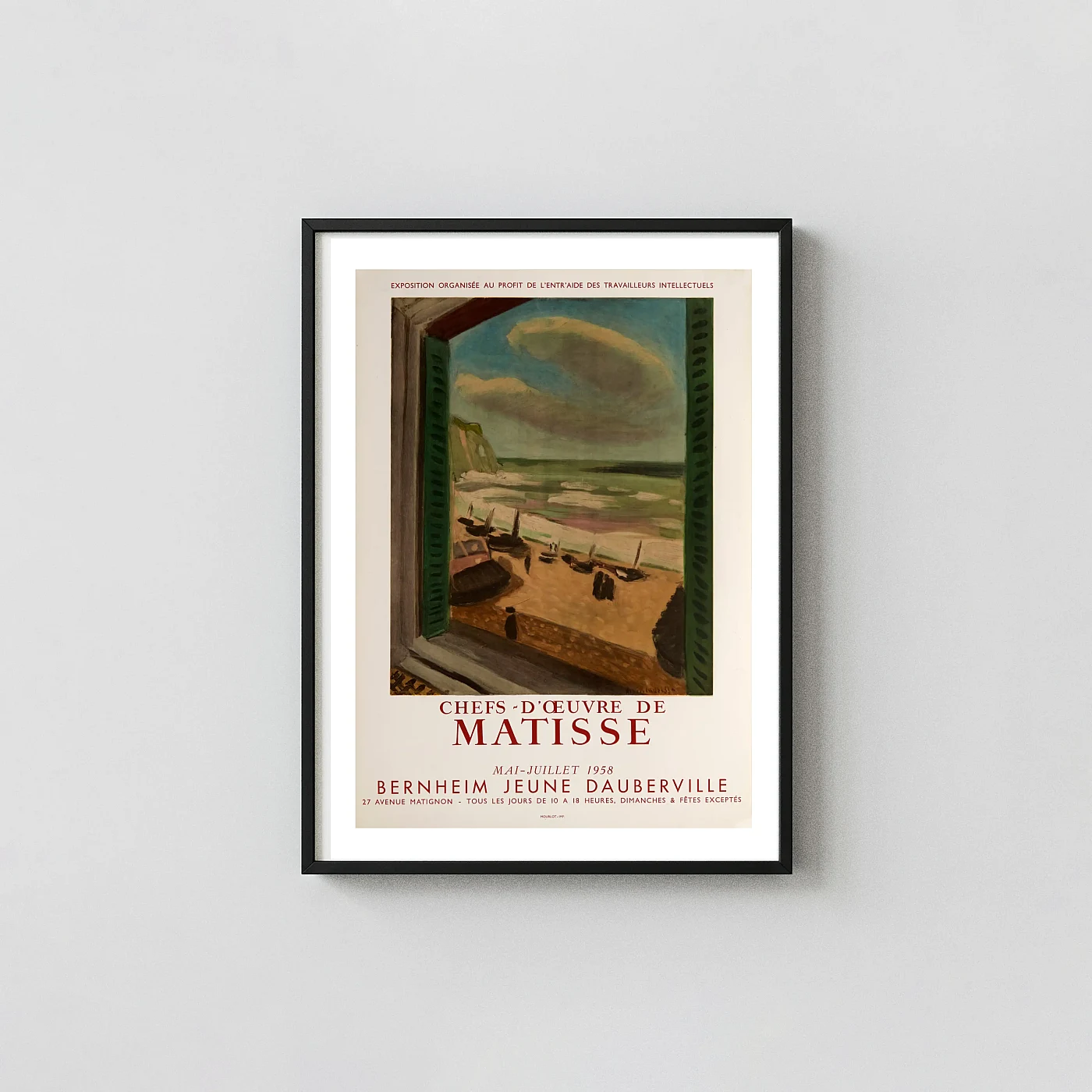 Henri Matisse 1958 | Exhibition Art Poster | Window View Seascape Exhibition Artwork xe2x80x93 Portrait Frame Wall Art Mockup | MerchFuse