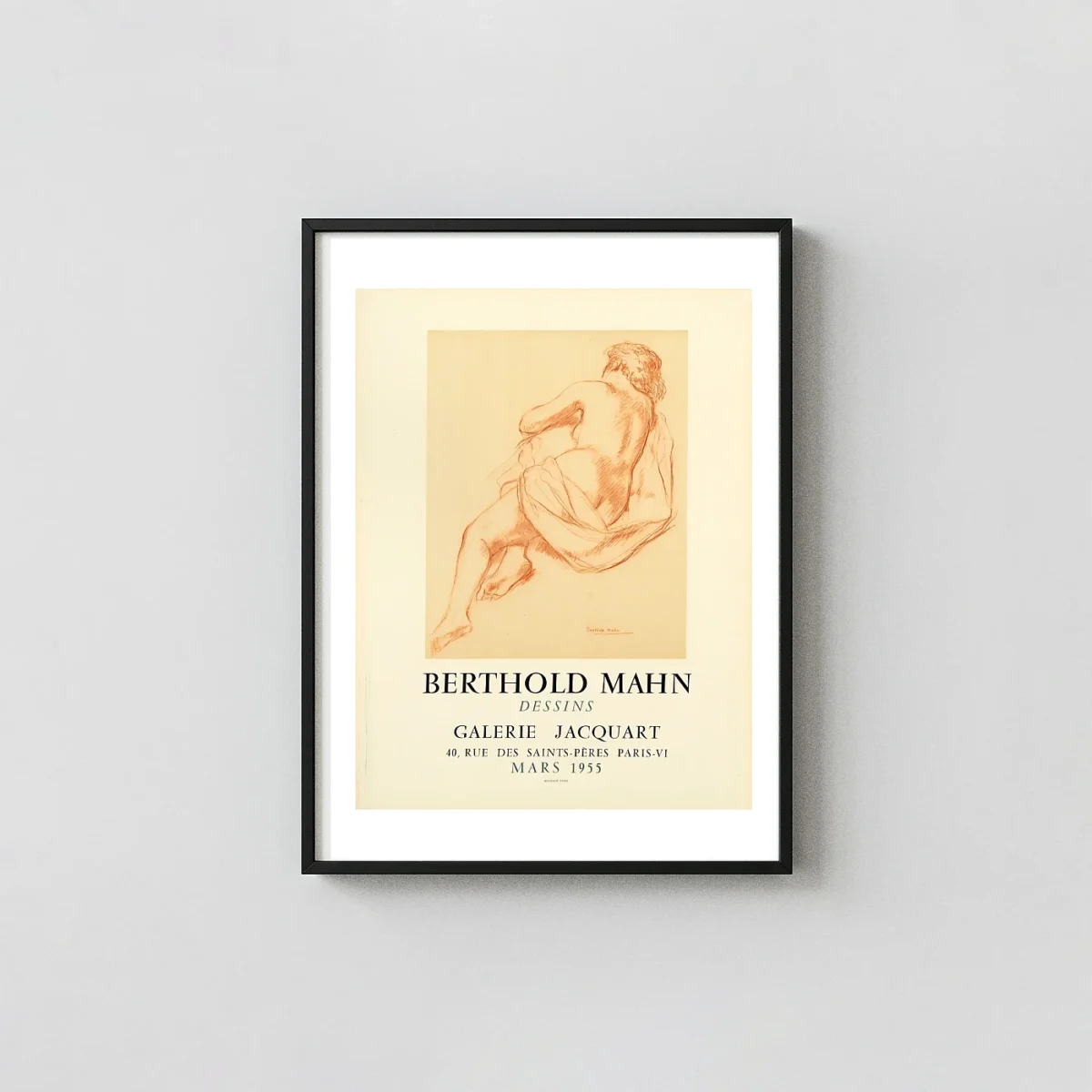 Berthold Mahn Dessins | Vintage Art Poster | 1955 Nude Sketch Exhibition Artwork xe2x80x93 Portrait Frame Wall Art Mockup | MerchFuse