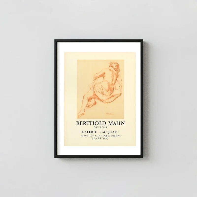 Berthold Mahn Dessins | Vintage Art Poster | 1955 Nude Sketch Exhibition Artwork xe2x80x93 Portrait Frame Wall Art Mockup | MerchFuse