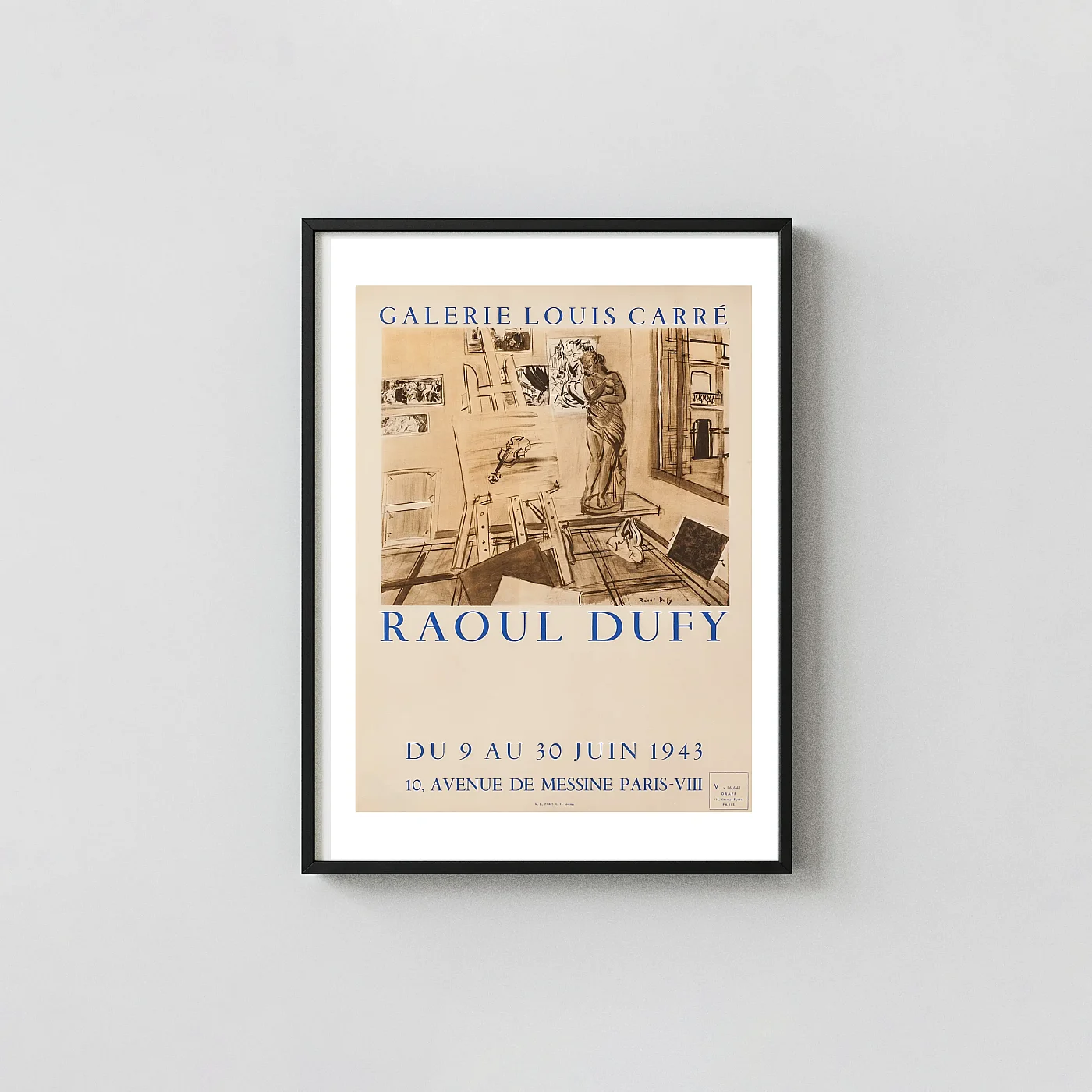 Raoul Dufy | Vintage Art Exhibition Poster | 1943 Atelier Exhibition Artwork xe2x80x93 Portrait Frame Wall Art Mockup | MerchFuse