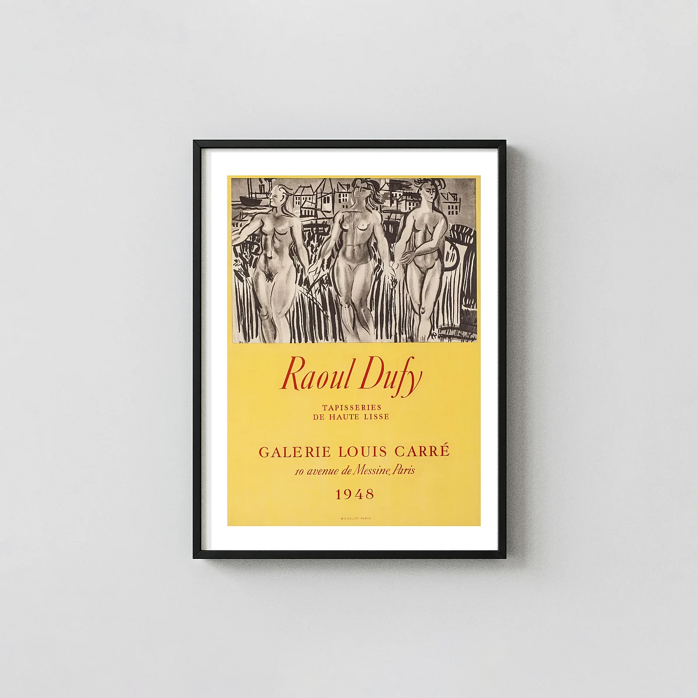 Raoul Dufy Tapisseries 1948 | Vintage Exhibition Poster | Nudes & Yellow Decor Exhibition Artwork xe2x80x93 Portrait Frame Wall Art Mockup | MerchFuse
