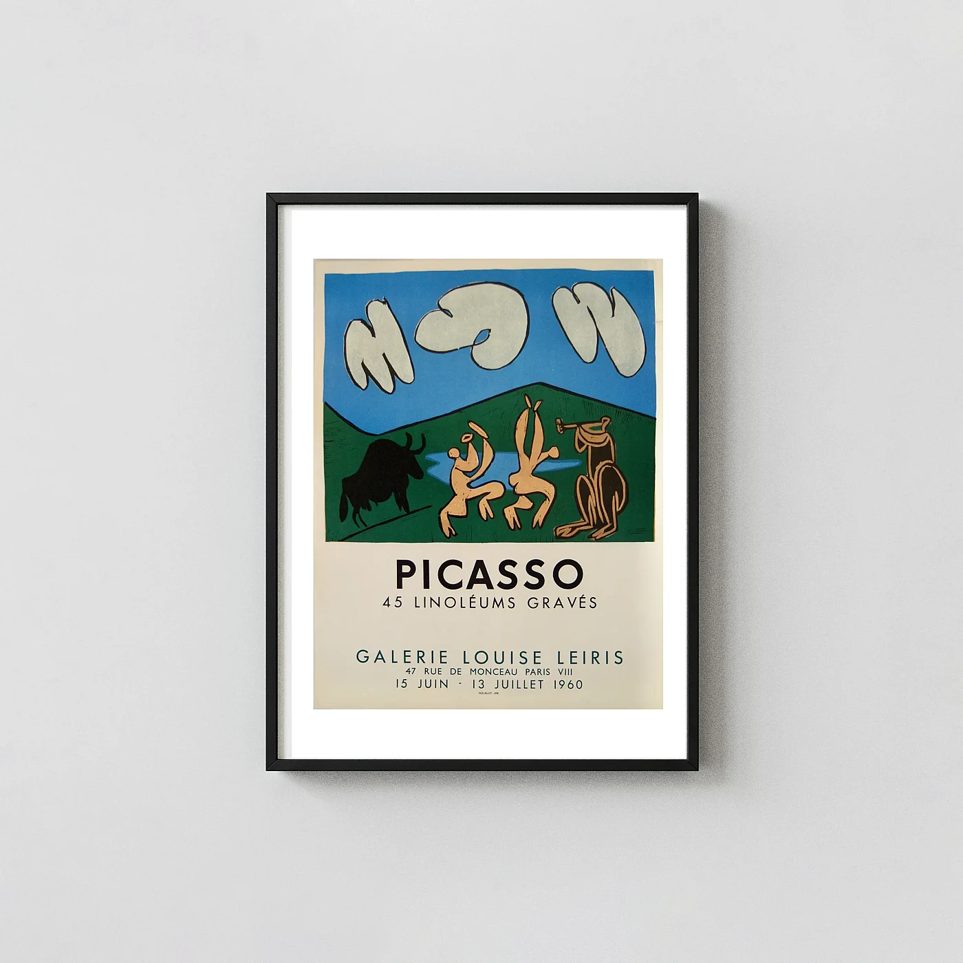Pablo Picasso | Vintage Art Poster | 1960 Linocut Faun and Bull Exhibition Artwork xe2x80x93 Portrait Frame Wall Art Mockup | MerchFuse