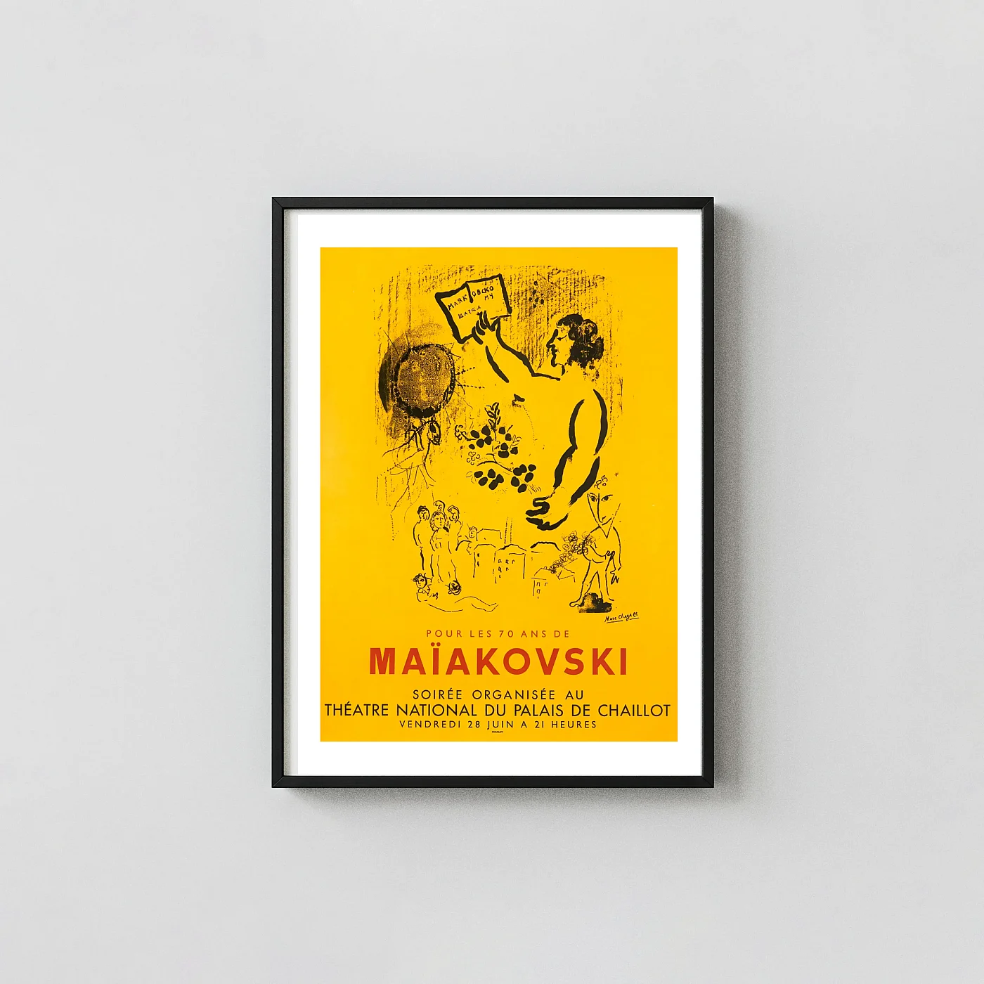 Marc Chagall | Vintage Art Poster | Hommage à Maiakovski 1963 Lithograph Exhibition Artwork xe2x80x93 Portrait Frame Wall Art Mockup | MerchFuse