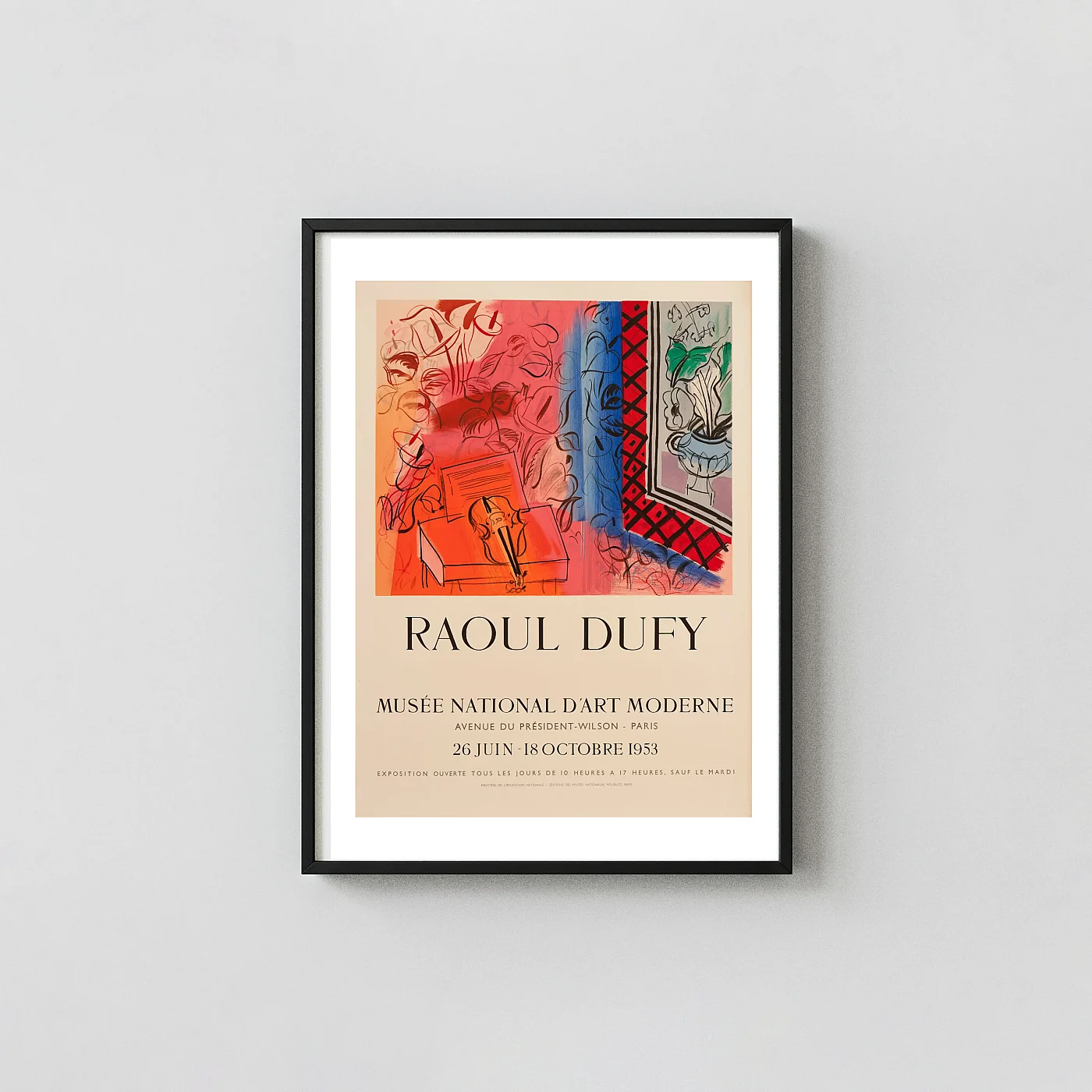 Raoul Dufy | Art Poster | Intérieur au Violon 1953 Exhibition Exhibition Artwork xe2x80x93 Portrait Frame Wall Art Mockup | MerchFuse