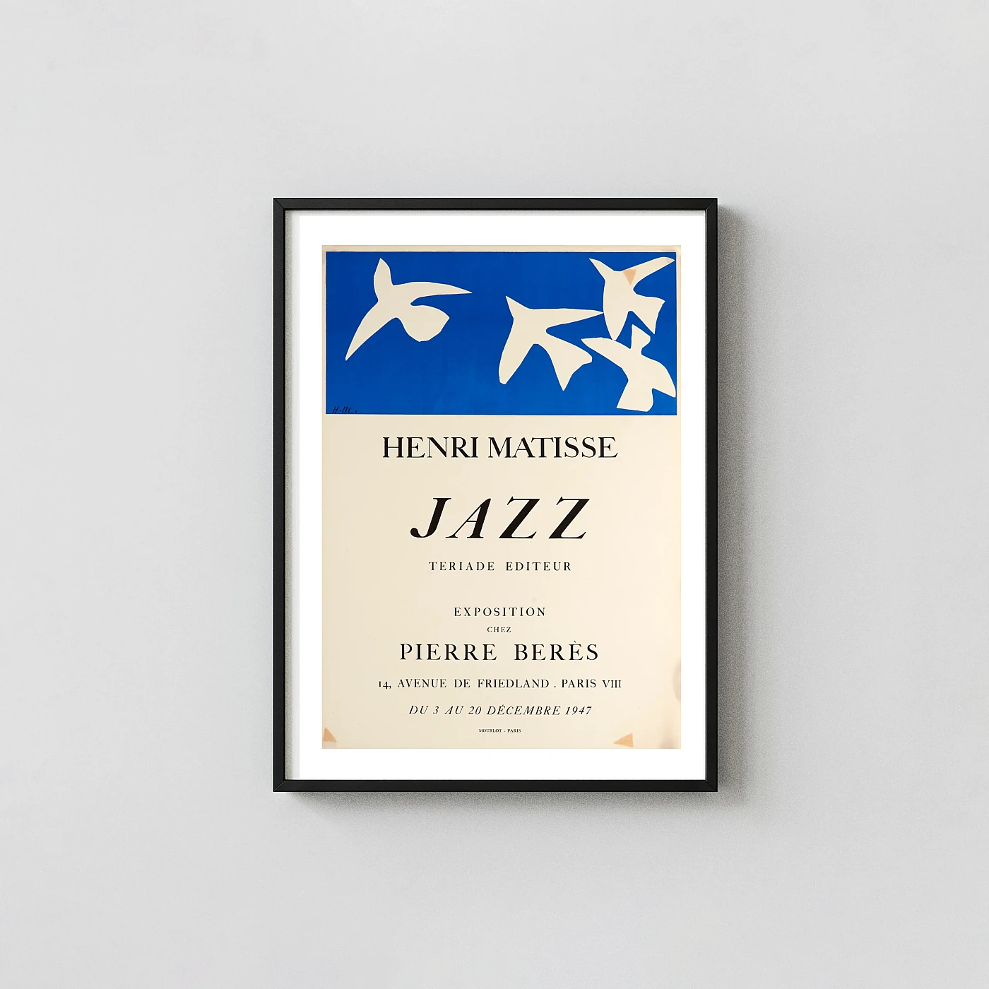 Henri Matisse Jazz Poster | Mid-Century Blue Cut-Outs Wall Exhibition Artwork xe2x80x93 Portrait Frame Wall Art Mockup | MerchFuse