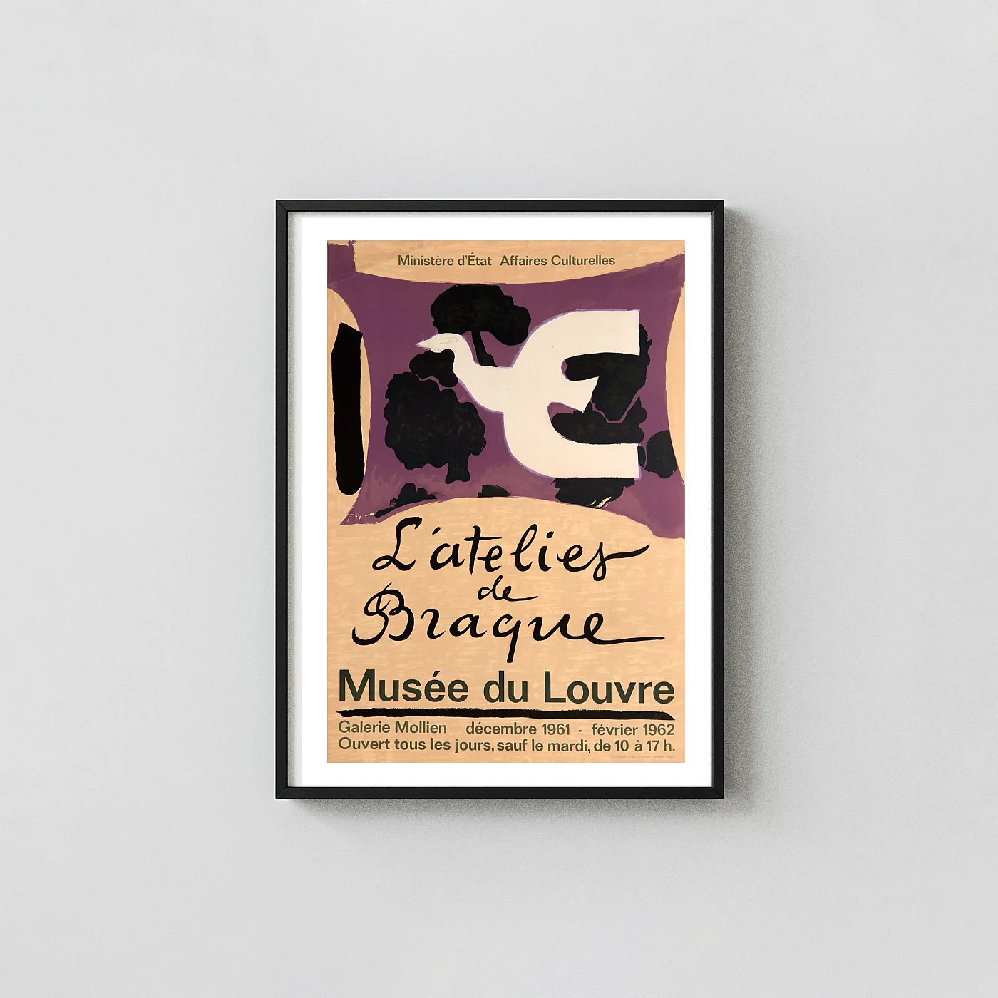 Georges Braque L'atelier de Braque | Vintage Art Poster | White Dove Exhibition Artwork xe2x80x93 Portrait Frame Wall Art Mockup | MerchFuse