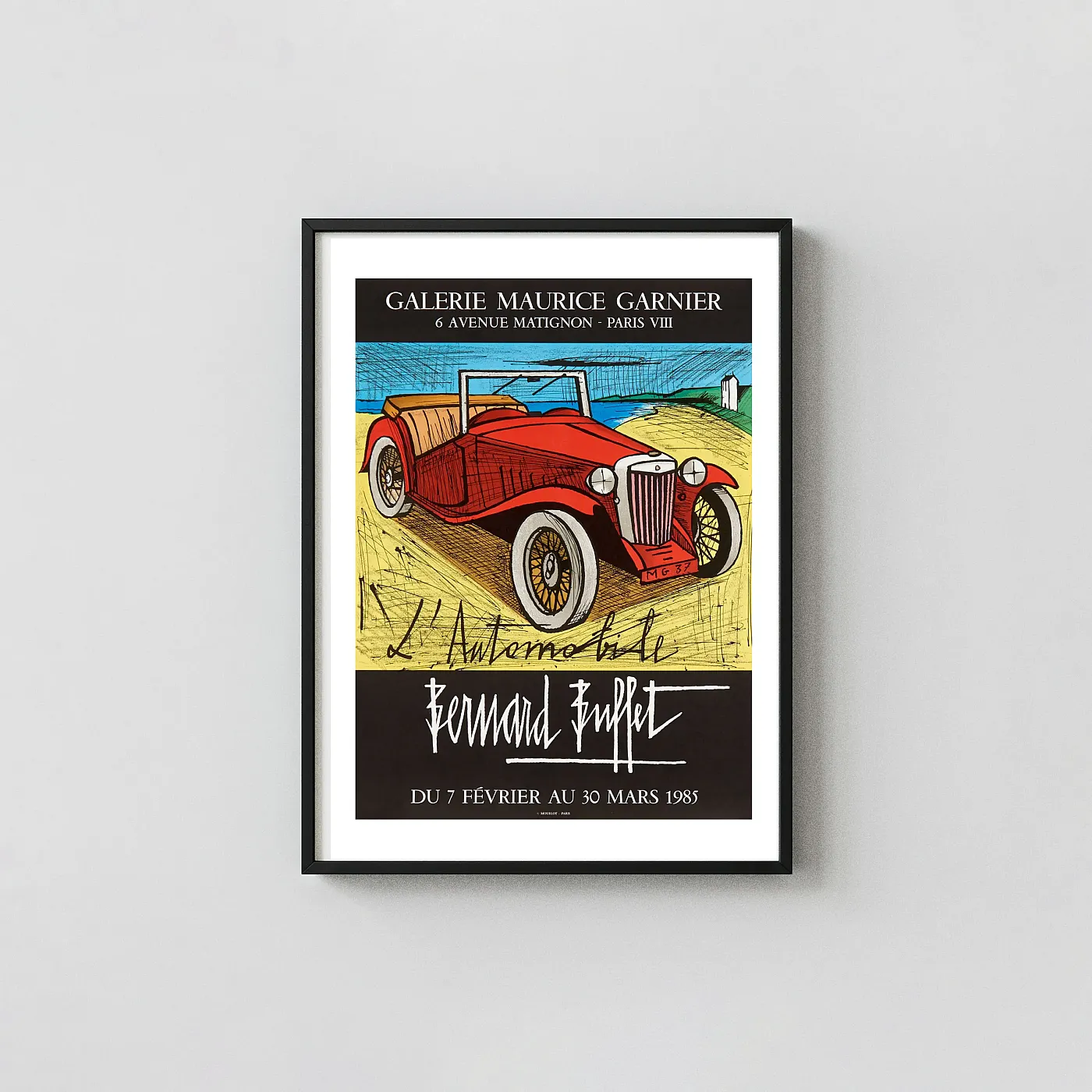 L'Automobile | Bernard Buffet Art Poster | Vintage Red Car Exhibition Artwork xe2x80x93 Portrait Frame Wall Art Mockup | MerchFuse
