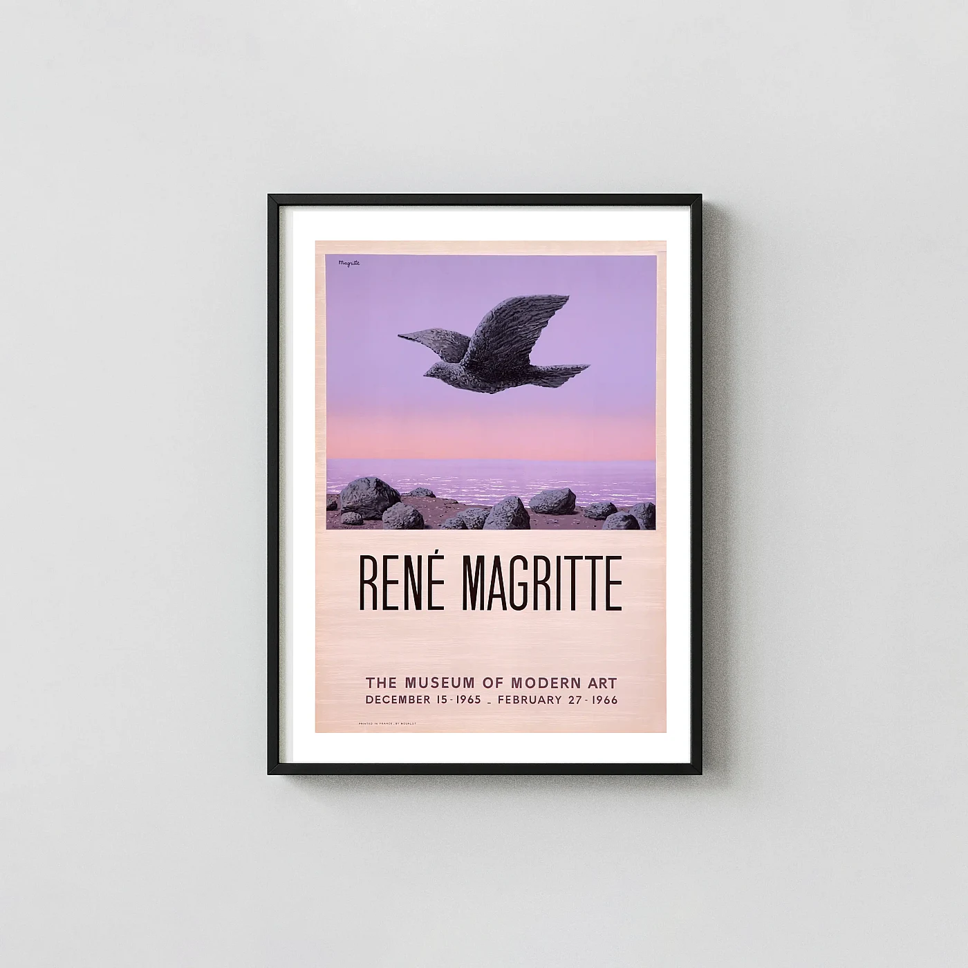 René Magritte | Vintage Exhibition Poster | L'Idole Stone Bird Art Exhibition Artwork xe2x80x93 Portrait Frame Wall Art Mockup | MerchFuse