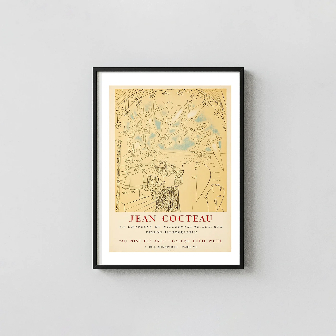 Jean Cocteau | Vintage Art Poster | Villefranche Chapel Angels 1957 Exhibition Artwork xe2x80x93 Portrait Frame Wall Art Mockup | MerchFuse