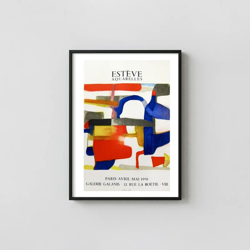 Maurice Estève | Abstract Art Poster | Vibrant Mid-Century Modern Composition Exhibition Artwork xe2x80x93 Portrait Frame Wall Art Mockup | MerchFuse