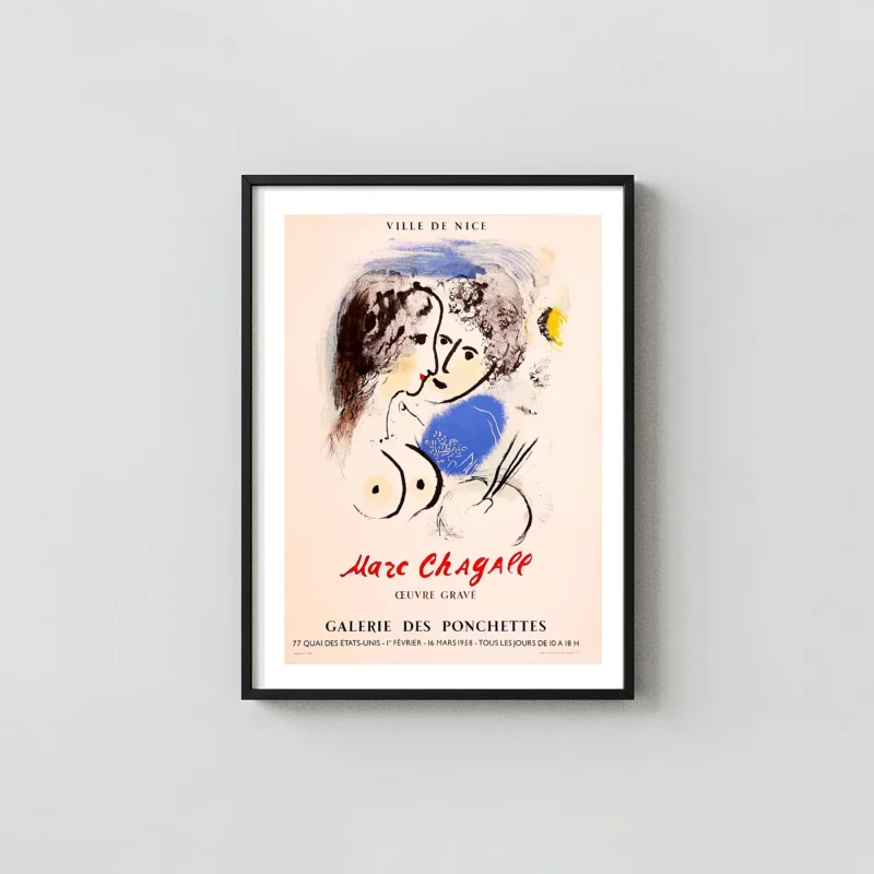 Marc Chagall Poster | Le Peintre à la Palette | Vintage Exhibition Exhibition Artwork xe2x80x93 Portrait Frame Wall Art Mockup | MerchFuse