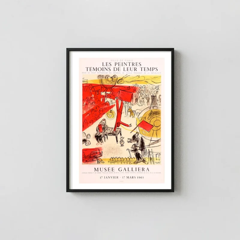 Marc Chagall 1963 Exhibition Poster | Surrealist Les Peintres Wall Exhibition Artwork xe2x80x93 Portrait Frame Wall Art Mockup | MerchFuse