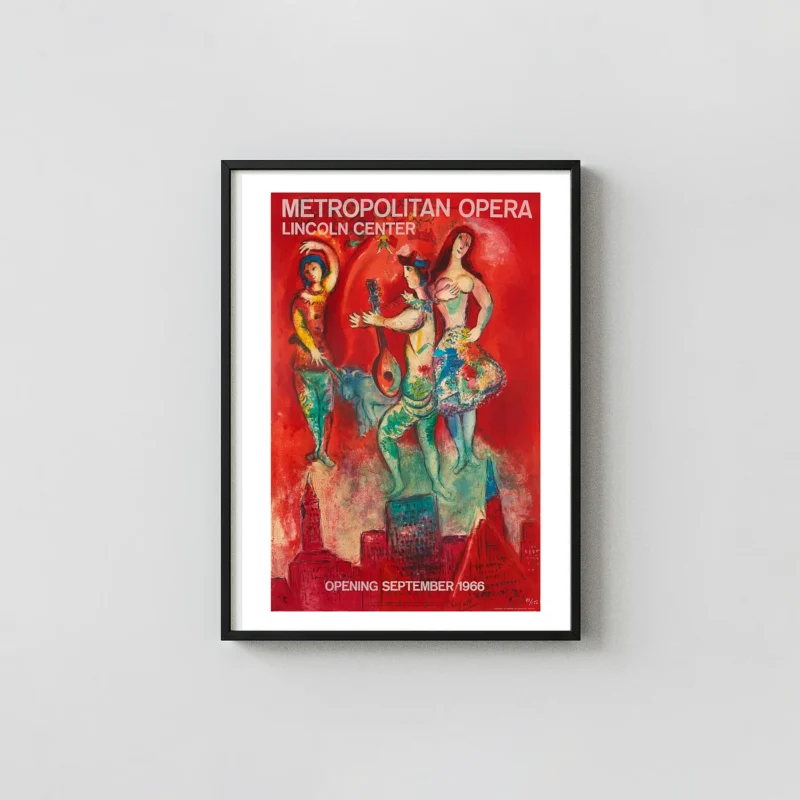 Marc Chagall Carmen Poster | Metropolitan Opera Art | Iconic Red Surreal Exhibition Artwork xe2x80x93 Portrait Frame Wall Art Mockup | MerchFuse