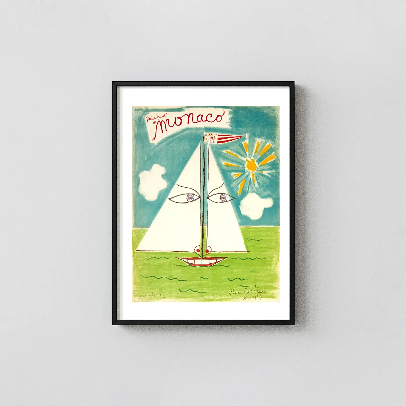 Jean Cocteau Monaco 1959 Vintage Art Poster Abstract Sailboat Face - fine art poster print