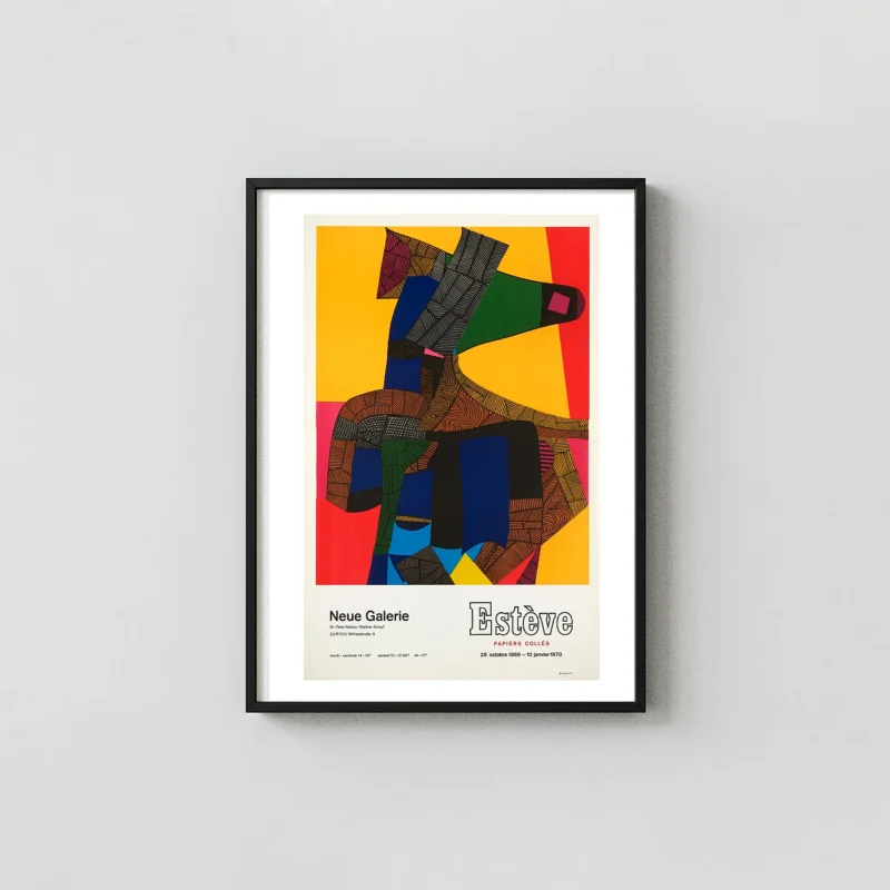 Maurice Estève Abstract Art Poster | Neue Galerie 1970 Exhibition Exhibition Artwork xe2x80x93 Portrait Frame Wall Art Mockup | MerchFuse