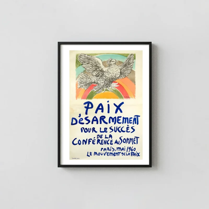 Picasso Dove of Peace (Paix Désarmement) | Art Poster | 1960 Political Wall Exhibition Artwork xe2x80x93 Portrait Frame Wall Art Mockup | MerchFuse