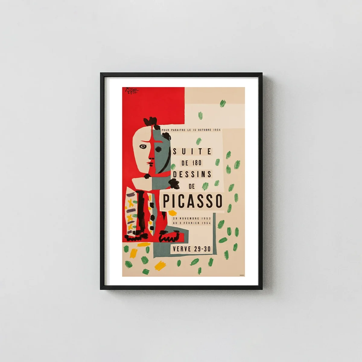 Pablo Picasso "180 Dessins" | Vintage Art Poster | Mid-Century Abstract Exhibition Artwork xe2x80x93 Portrait Frame Wall Art Mockup | MerchFuse