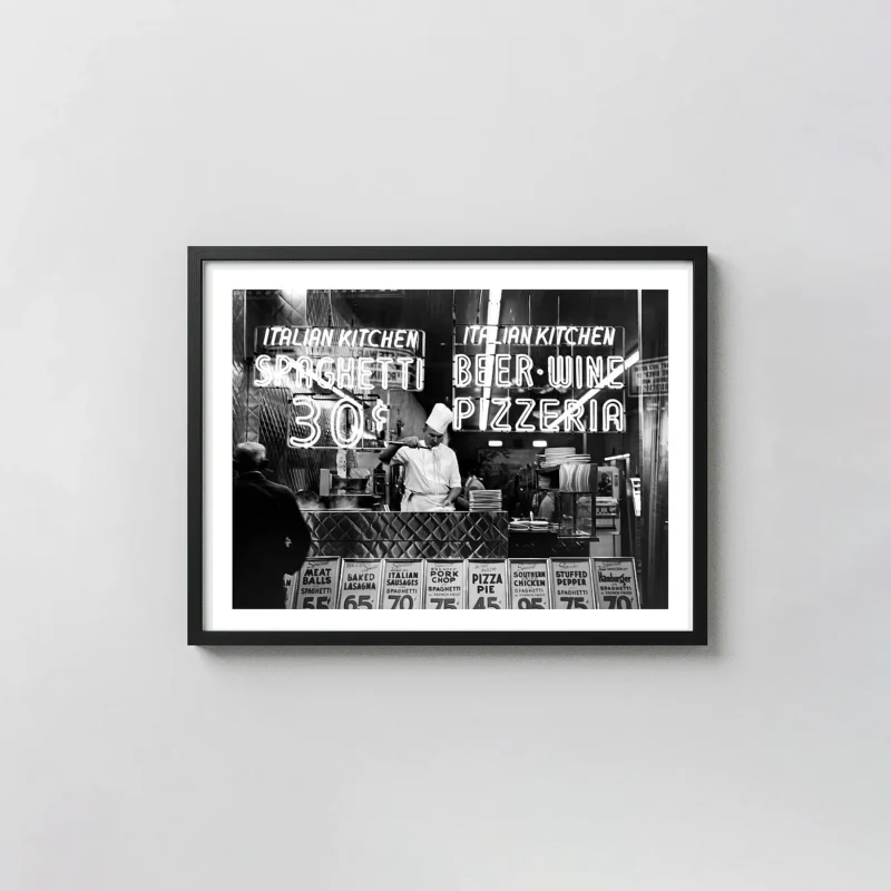 Chef Cooking Spaghetti Print | Vintage New York City Black and White Wall Art