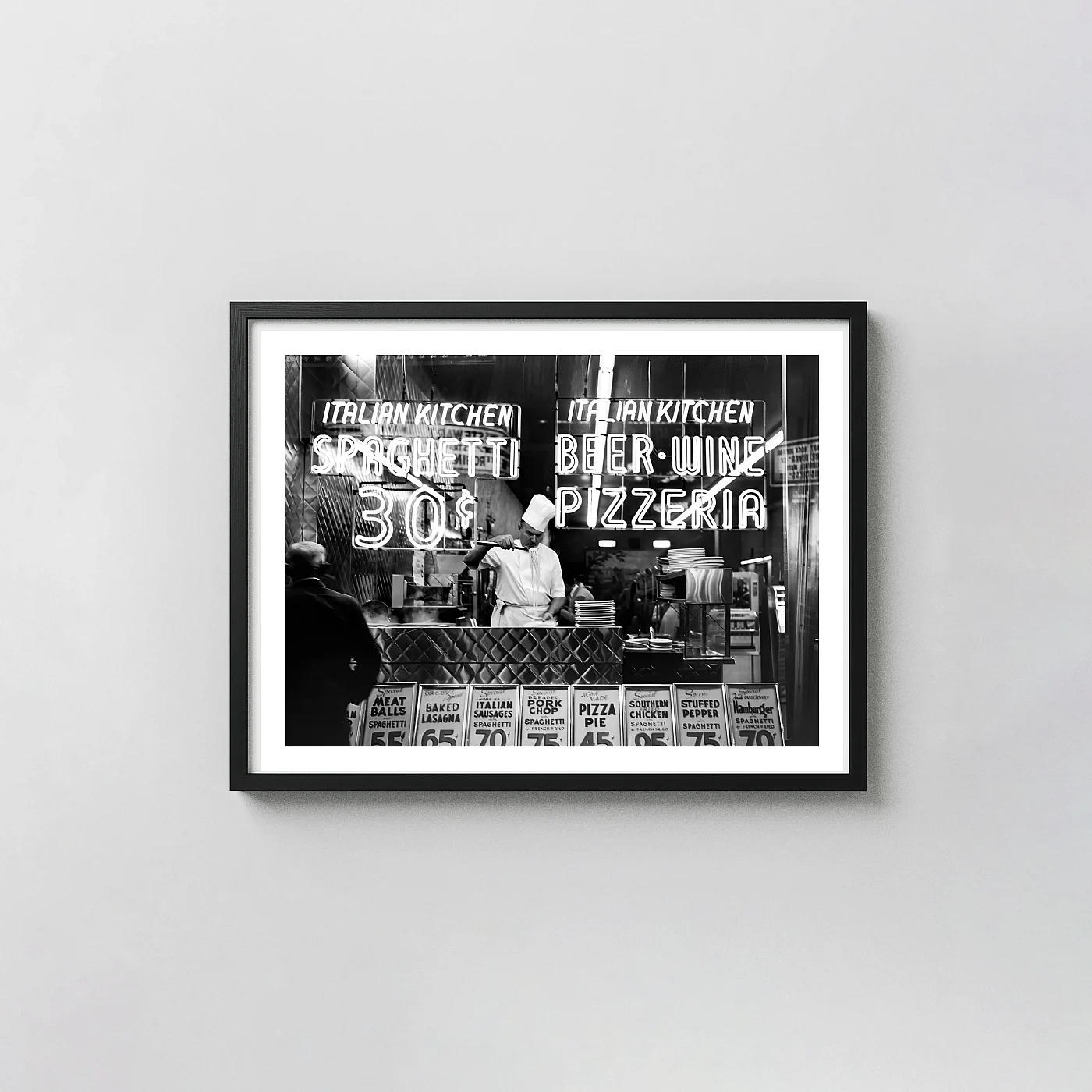 Chef Cooking Spaghetti Print | Vintage New York City Black And White Wall Art Chef Cooking Spaghetti Print | Vintage New York City Black And White Photography Prints Xe2X80X93 Landscape Frame Wall Art Mockup | Merchfuse
