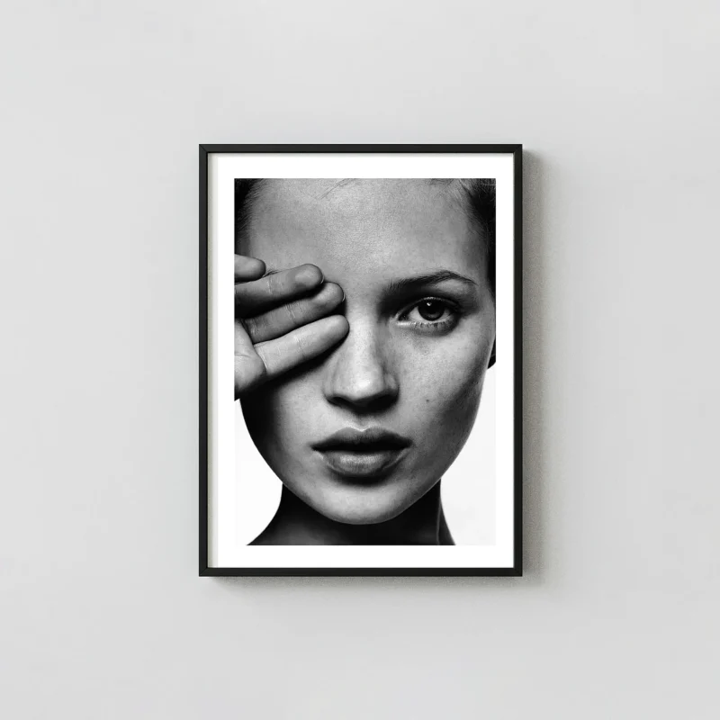 Kate Moss Poster | Blind Eye Super Model Fashion Photography Print | Photography Prints xe2x80x93 Portrait Frame Wall Art Mockup | MerchFuse