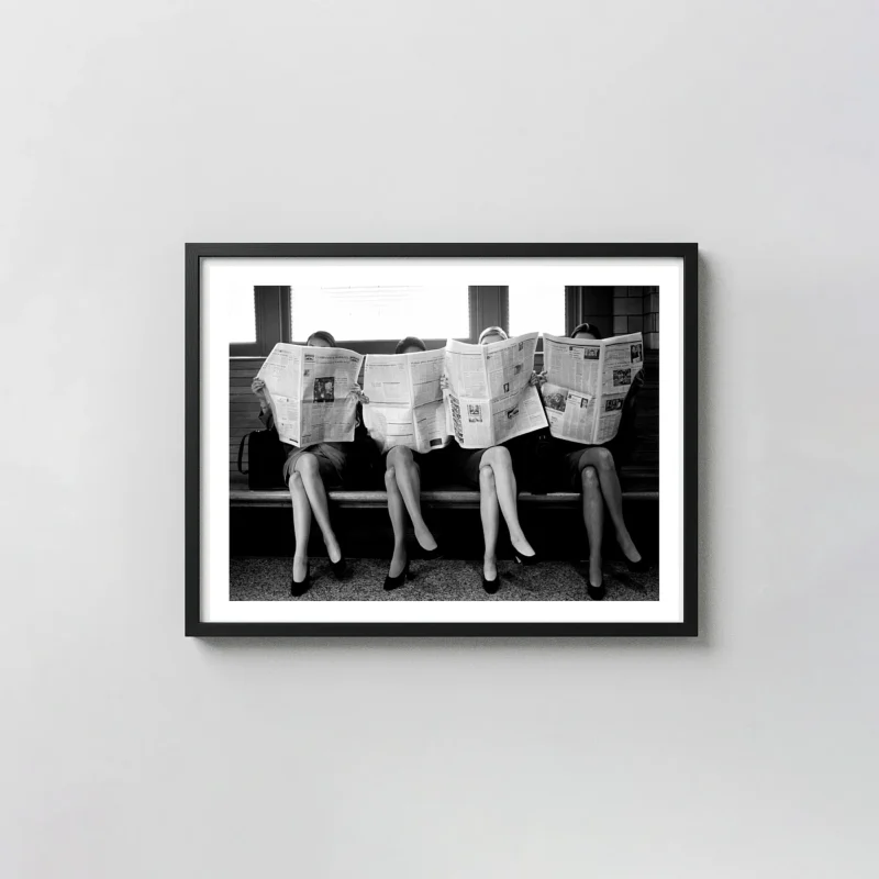 Women Reading Newspaper Print | Vintage Feminist Photography Photography Prints xe2x80x93 Landscape Frame Wall Art Mockup | MerchFuse