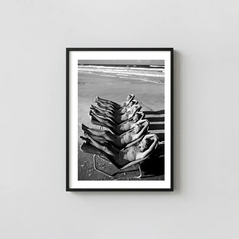 Women Sunbathing Vintage Photography Print - Wall Photography Prints xe2x80x93 Portrait Frame Wall Art Mockup | MerchFuse