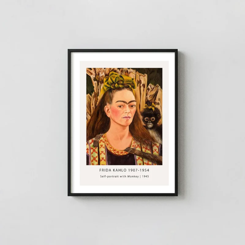 Self Portrait with Monkey (1945) Frida Kahlo Poster — Wall Art