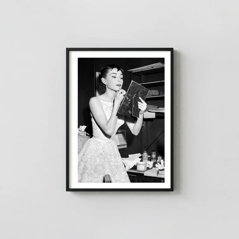 Audrey Hepburn poster | Vintage Backstage Makeup Photo Photography Prints xe2x80x93 Portrait Frame Wall Art Mockup | MerchFuse
