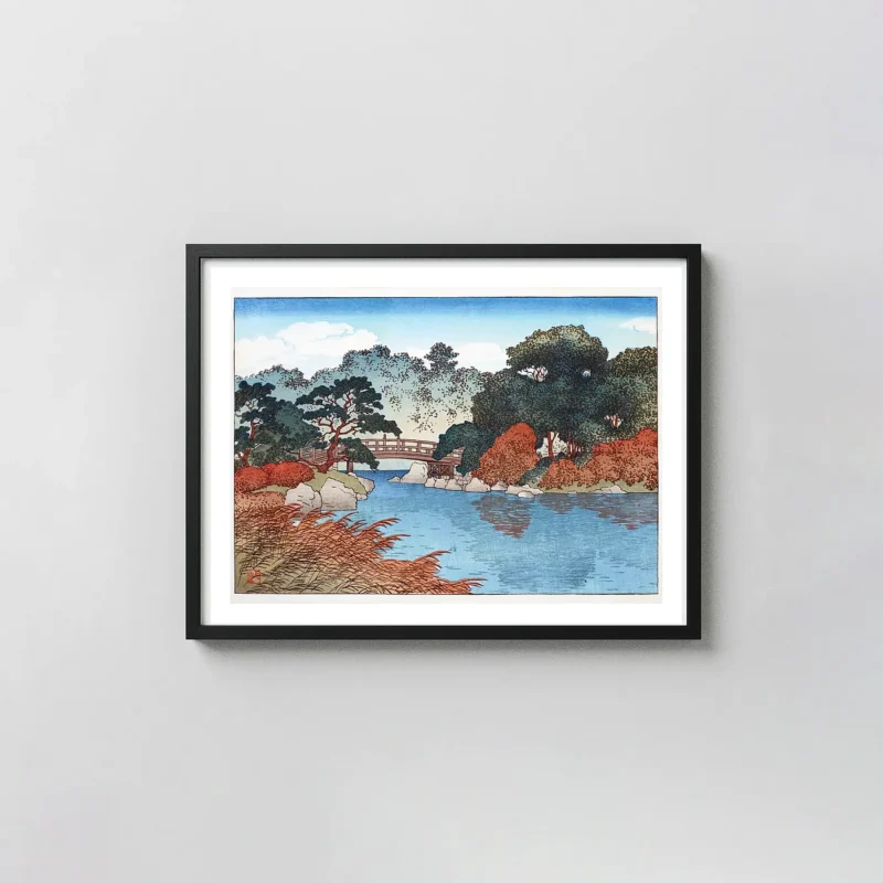 Classic Japanese Garden Print: 1920 Autumn Woodblock Wall Art