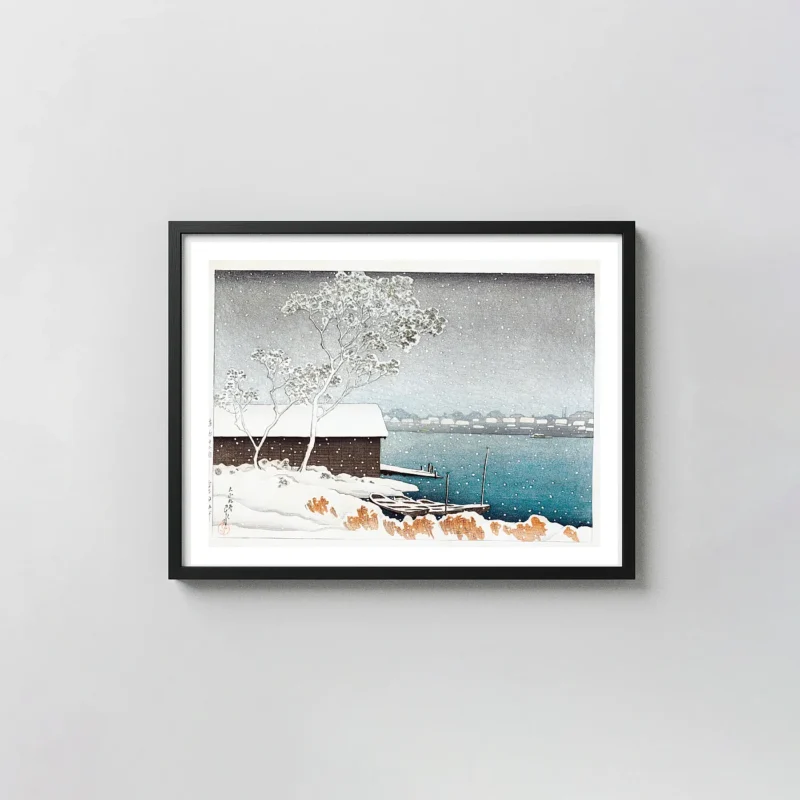 Hasui Shirahige print - Classic 1920 Japanese Snow Scene Woodblock Art