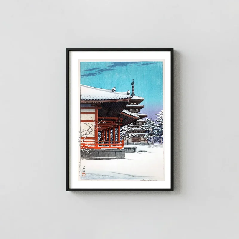 Classic Yakushiji Temple Print - 1951 Hasui Kawase Nara Snow Scene