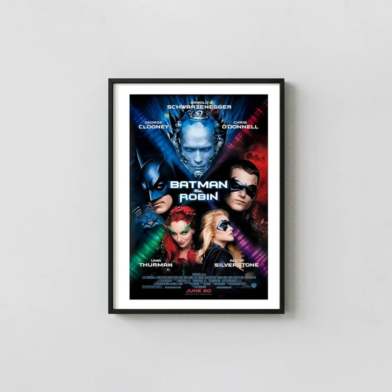 Batman & Robin (1997 Film) Movie Poster – Batman & Robin 1997 Poster: Modern Superhero Wall Action & Adventure Movie Posters xe2x80x93 Portrait Frame Wall Art Mockup | MerchFuse
