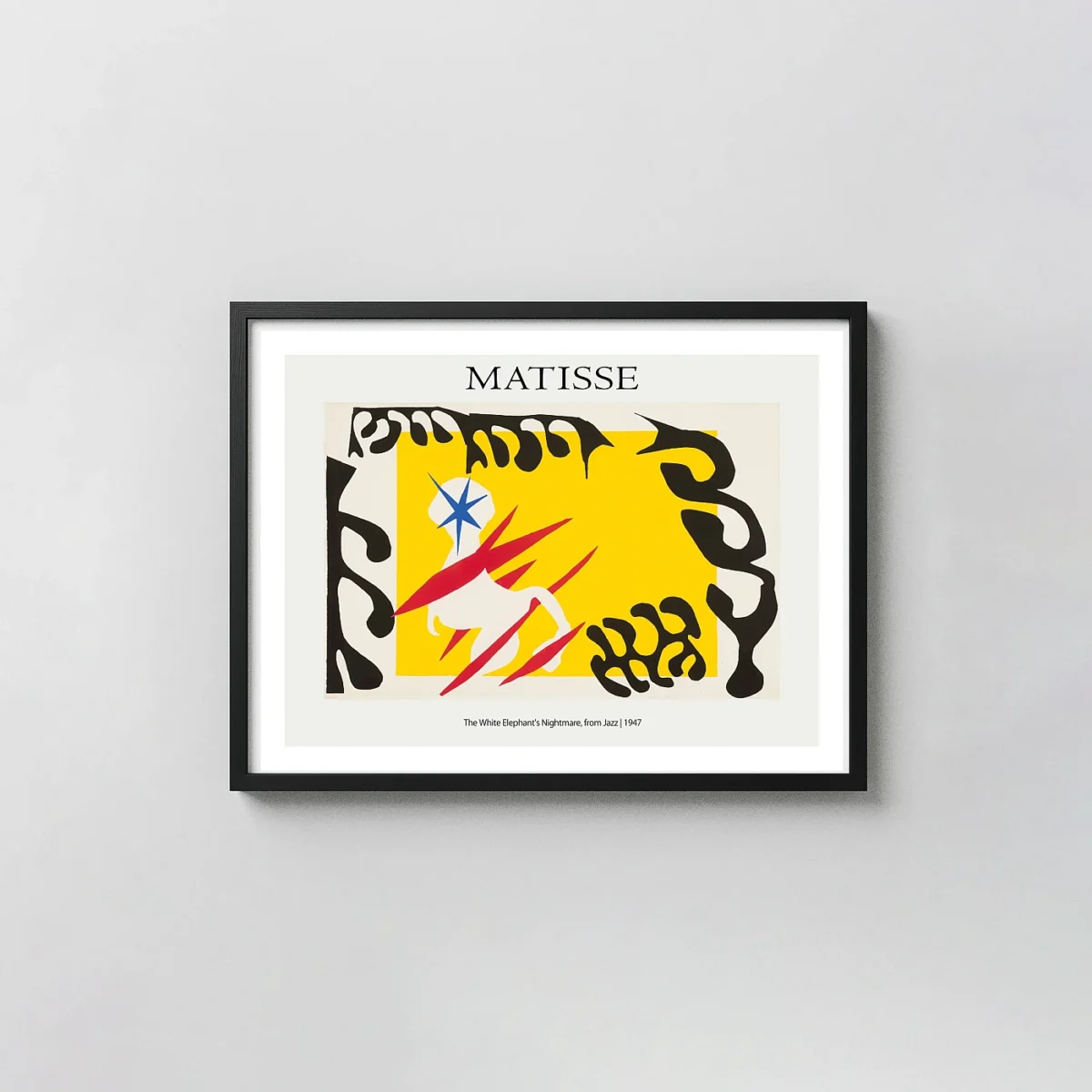 Classic Matisse Jazz Print - White Elephant's Nightmare 1947 Art Henri Matisse Artwork xe2x80x93 Landscape Frame Wall Art Mockup | MerchFuse