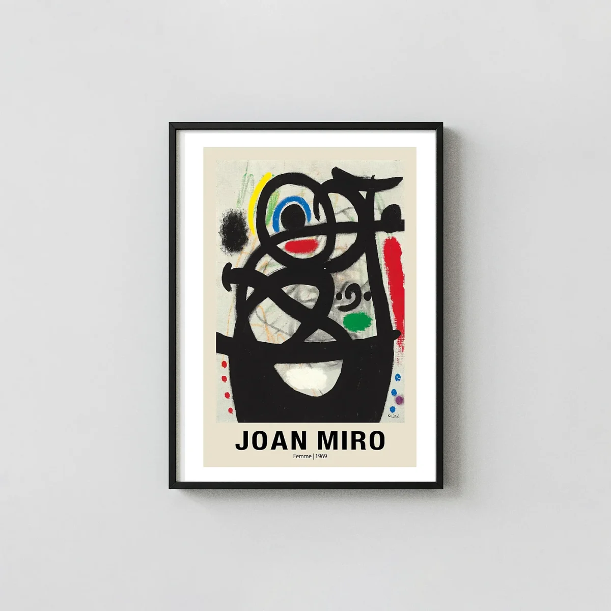Authentic Joan Miro Print - Femme 1969 Surrealist Abstract Joan Miro xe2x80x93 Portrait Frame Wall Art Mockup | MerchFuse