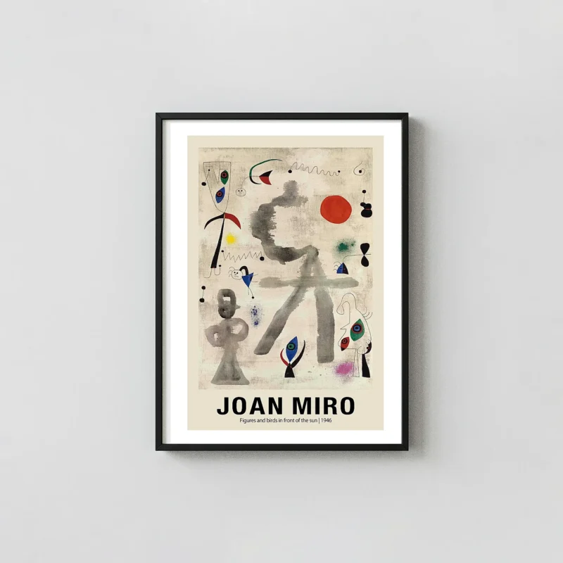 Classic Joan Miró Poster - Figures and birds in front of the sun 1946 Art